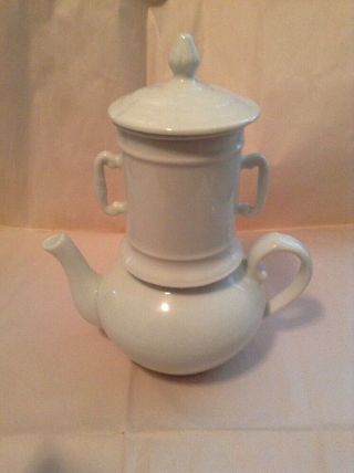 Vintage Apilco France Feu Porcelaine 4 Piece Stacking White Teapot Rare