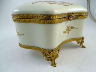Antique Porcelain Dresser Trinket Box Dancing Lovers France Limoges BPS Brass 4