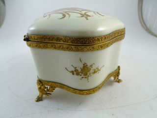 Antique Porcelain Dresser Trinket Box Dancing Lovers France Limoges BPS Brass 6