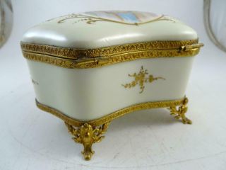 Antique Porcelain Dresser Trinket Box Dancing Lovers France Limoges BPS Brass 7