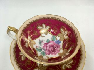 Vtg Paragon China Cabbage Rose Teacup & Saucer Red Interior
