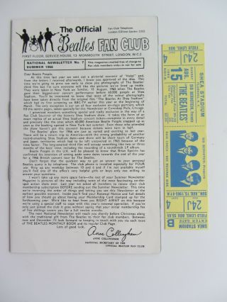 The Beatles 1966 Summer Newsletter No 7 12 Page Booklet Shea Stadium Ticket