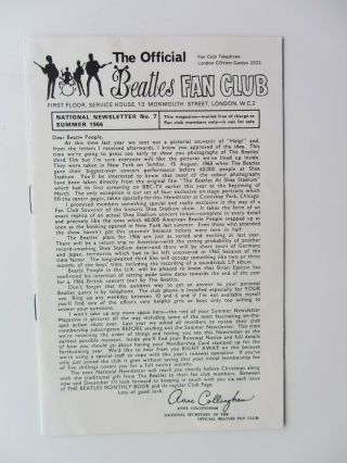THE BEATLES 1966 SUMMER NEWSLETTER No 7 12 PAGE BOOKLET SHEA STADIUM TICKET 2