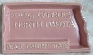 Rosemeade Pottery Stanley Gambles North Dakota State Shaped Advertising Ashtray