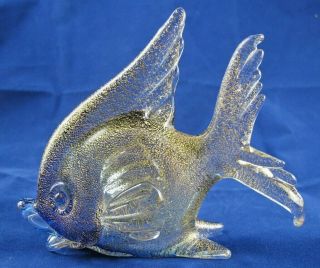 Vtg Crystal Glass Angel Fish Figurine Blue W Gold Flakes Made In Italy