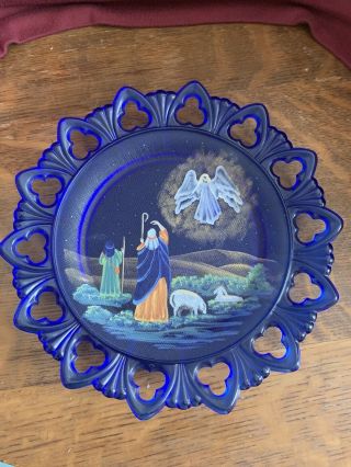 Fenton Hand Painted Plate Birth Of A Savior - The Announcement S Stephens 1999