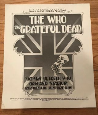 Vtg 1976 The Who Grateful Dead Days On The Green Promo Poster Oakland