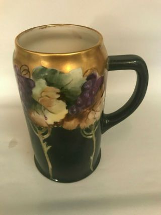 Antique Belleek Porcelain Art Nouveau Hand Painted Tankard Stein Mug Grapes Gold