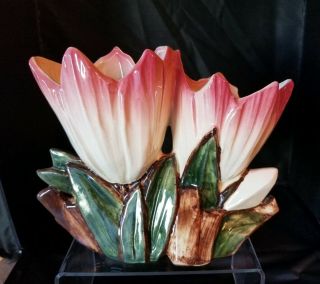 Vintage Mccoy Pottery Double Tulip Planter - Pink - Rare - - Signed -
