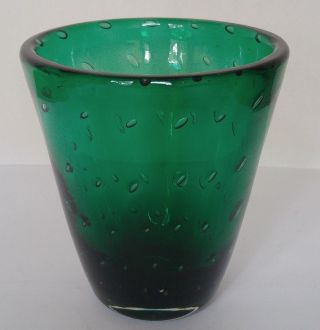 Carl Erickson Glass Mcm Heavy Emerald Green Vase With Controlled Bubbles