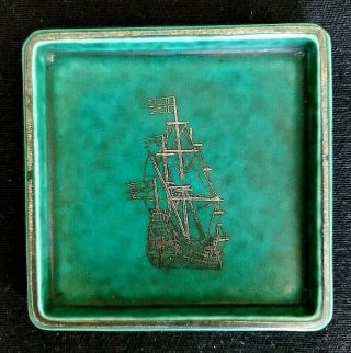 Gustavsberg Argenta Pottery Silver Ship Wasa 1628 Deco Pin Dish Tray Sweden