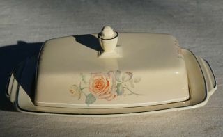 Vintage Homer Laughlin Virginia Rose Rectangular Covered Butter Dish.  N8 Series