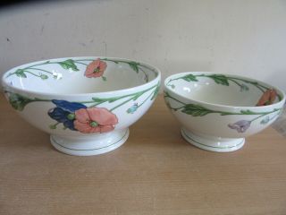 2 Villeroy & Boch 1748 Amapola,  W.  Germany Footed Serving Bowls 7.  5 ",  9.  25 "