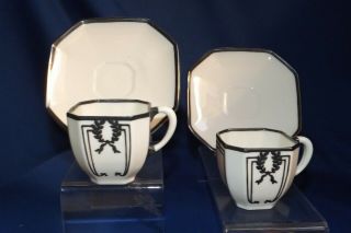 2 Lenox China American Belleek Art Deco Silver Overlay Demitasse Cups & Saucers