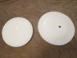 2 Fenton Milk Glass Silver Crest Low & High Footed Pedestal Cake Plates / Stands
