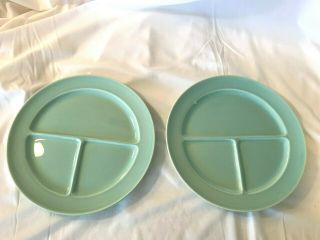 2 Taylor Smith & Taylor Luray Pastels Divided Dinner Plates Dishes - Green