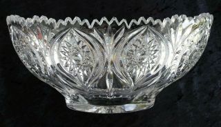 Antique Exceptional American Brilliant Period Cut Crystal Glass Oval Bowl