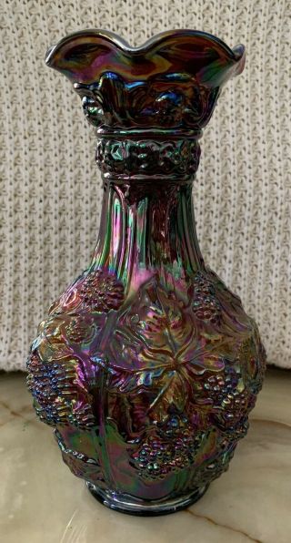 Carnival Glass 10 " Vase Loganberry Grape Purple.  Re - Issue?