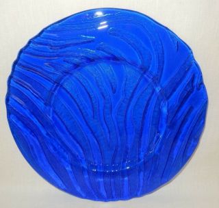 13 3/8 " Cobalt Blue Glass Serving Plate Platter Charger Embossed/texture Pattern