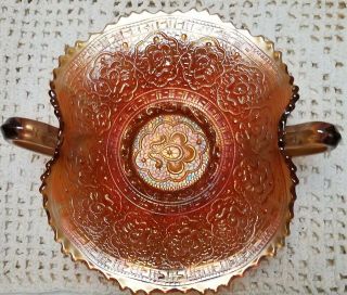 Antique Fenton Carnival Glass Amber W/handles Persian Medallion Pattern