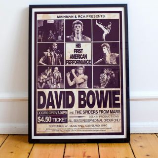 David Bowie 1972 First American Concert Three Print Options Or Framed Poster