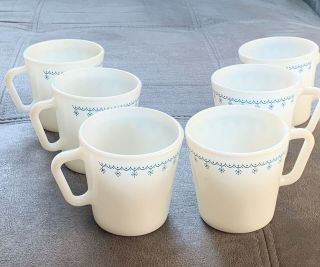 Set Of 6 Vintage Pyrex D Handle Snowflake Garland Mugs Coffee 10 Oz Cups 1410