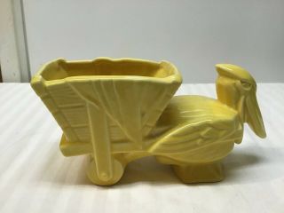 Vintage Mccoy Art Pottery Yellow Pelican Pulling Cart Planter - Early 1940 