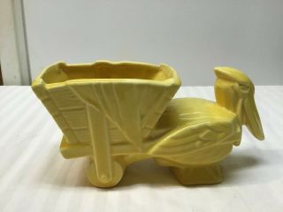 Vintage McCoy Art Pottery Yellow Pelican Pulling Cart Planter - Early 1940 ' s 2