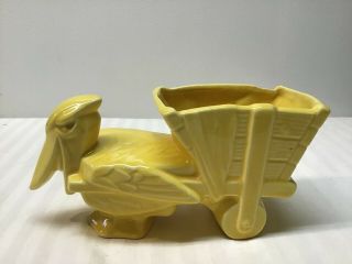 Vintage McCoy Art Pottery Yellow Pelican Pulling Cart Planter - Early 1940 ' s 4