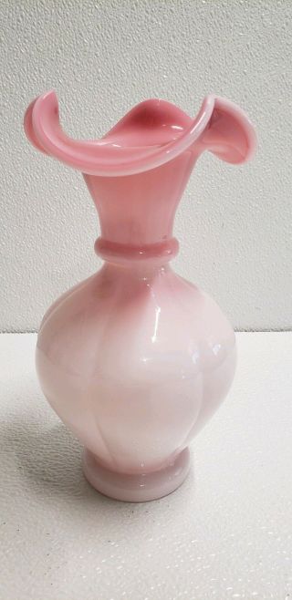 Fenton Hand painted Pink Peony and Calla Lilly Signed Vase 8 1/2 2