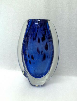 Murano Venetian Blue Bubbly Art Glass Vase Bowl