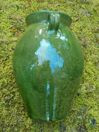 Vintage Biot France 2 - Handled Green Glaze Pottery Jug Jar 3
