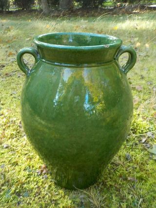 Vintage Biot France 2 - Handled Green Glaze Pottery Jug Jar 4