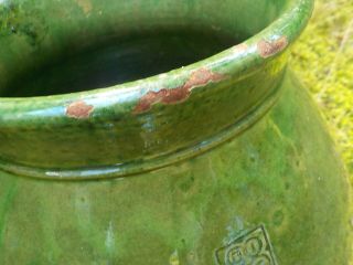 Vintage Biot France 2 - Handled Green Glaze Pottery Jug Jar 6