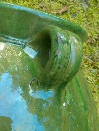 Vintage Biot France 2 - Handled Green Glaze Pottery Jug Jar 8