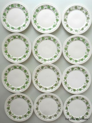 Vintage Harker Royal Gadroon Green Ivy Pattern Set Of 12 Dinner Roll Bread Plate