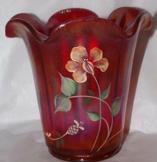 Fenton 100th Anniversary Founders Vase Ruby Red Signed Label Hp