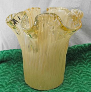 Stunning Murano Lavorazione Arte Glass Vase Large Hand Blown Italy Honey