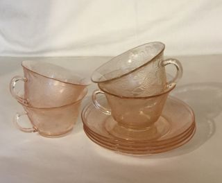 4 Macbeth Evans Pink Dogwood Thin Cups And Saucers