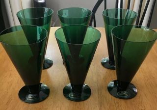 Set Of 6 Colonial Williamsburg Goblet Shrub Drinking Glass Dark Green Clear
