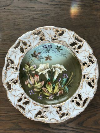 Antique C T Germany Carl Tielsch Porcelain Hand Painted Lily Plate Gold Accent