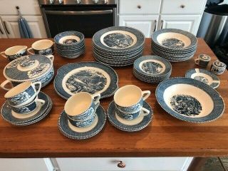 Royal China Currier And Ives Blue Set 51 Piece Set