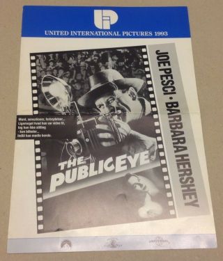 " The Public Eye " Joe Pesci Barbara Hershey 1992 Danish Movie Press Release Kit