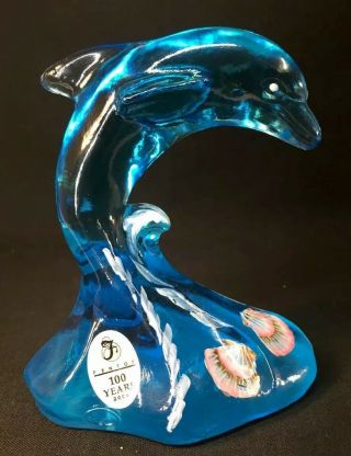 Fenton Art Glass Hand Painted Sea Shells Blue Dolphin Made For Lenox Glass 2005