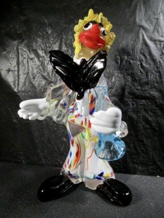 Murano Glass Clown With Musical Instrument 10 Inch Tall Italy