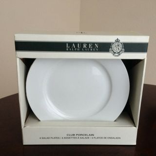 Nib Ralph Lauren Club Porcelain White Set Of 4 Salad Plates