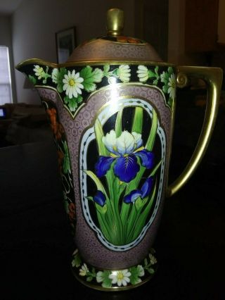 Nippon " M " Stamp Ornate Art Nouveau Iris And Berries Gold Coffee Pot