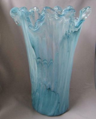 Tall Murano Art Glass Vase Blue White Tammaro Made In Italy No 252