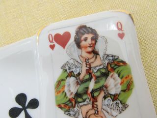 Antique Limoges France Queen Of Hearts Playing Cards Trinket Tray Porcelain