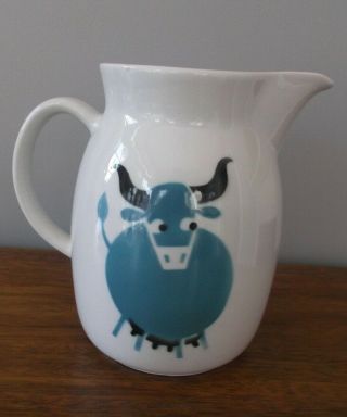 Vtg Arabia Finland 8 " Blue Bull Cow Milk Jug/pitcher 64 Oz Kaj Franck Design